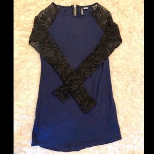 Navy dress with lace long sleeve